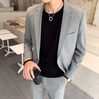

Fashion New Men Suit Two-piece Blazer+Pants Solid Male High Quality Slim Casual Suits Business Office Formal Wedding Suit Sets