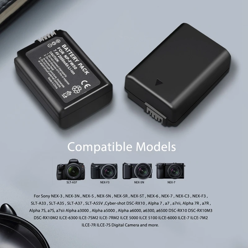 2 шт 2000 мАч Np-Fw50 Np Fw50 батарея для камеры+ ЖК Usb двойное зарядное устройство для Alpha A6500 A6300 A6000 A5000 A3000 Nex-3 A7R