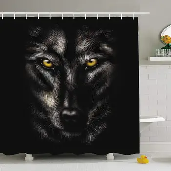 

Shower Curtain Set with Hooks 72x72 Handdrawing Black Freedom Beast Artistic Graphic Wolf On Animals Rough Pupils Wildlife
