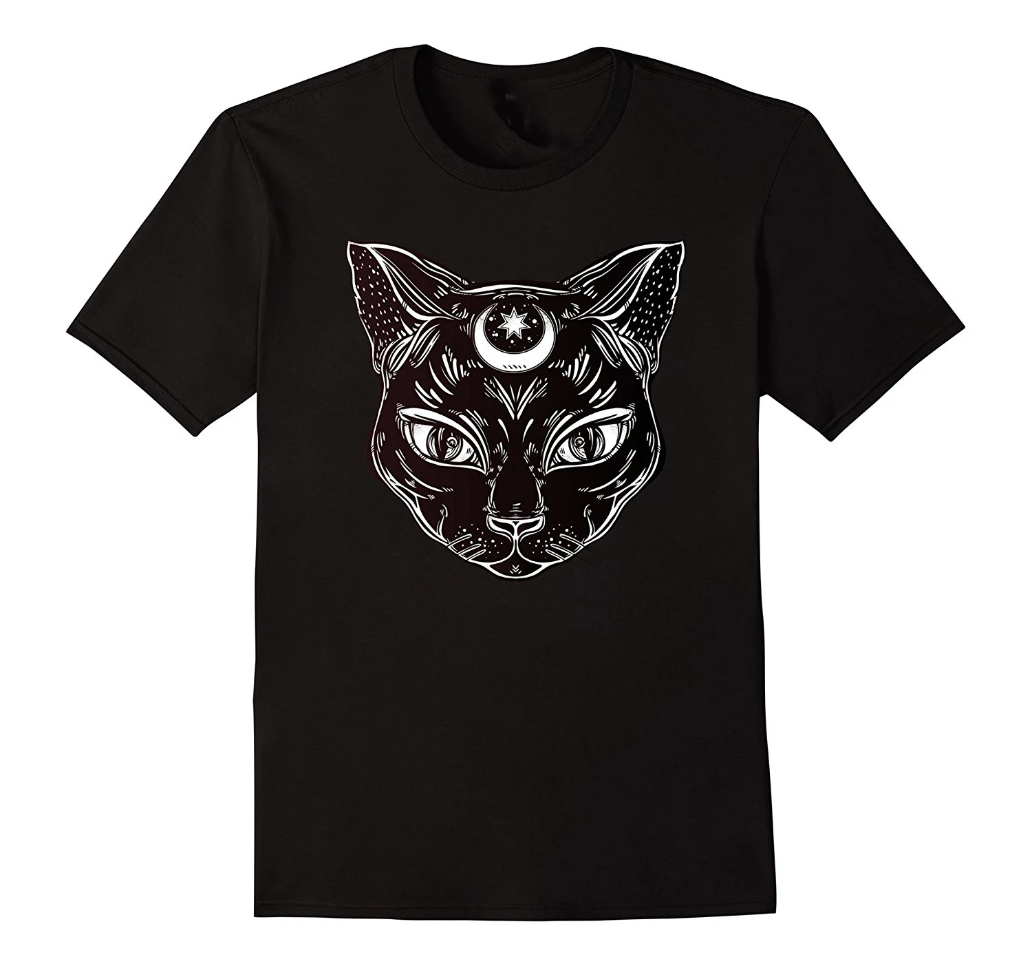 New Arrival T Shirt Casual Men Clothing Black Cat Halloween Boho Tshirt - Gothic Witchcraft Tattoo | Мужская одежда