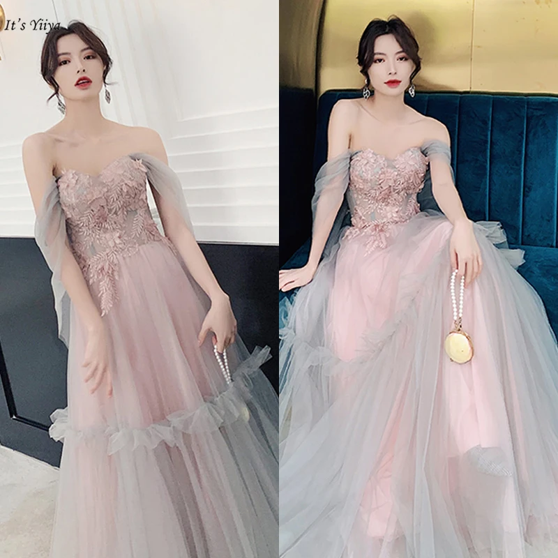 

It's Yiiya Evening Dress Sexy Boat Neck Plus Size Backless Robe De Soiree Off Shoulder Short Sleeve Women Party Dresses E863