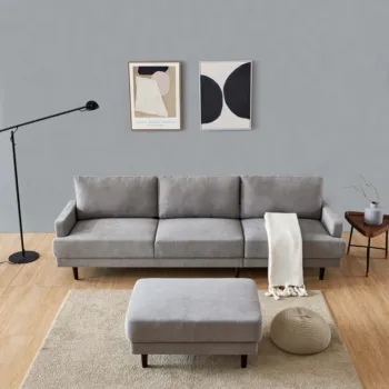 

Modern fabric sofa L shape, 3 seater with ottoman-104" Gray