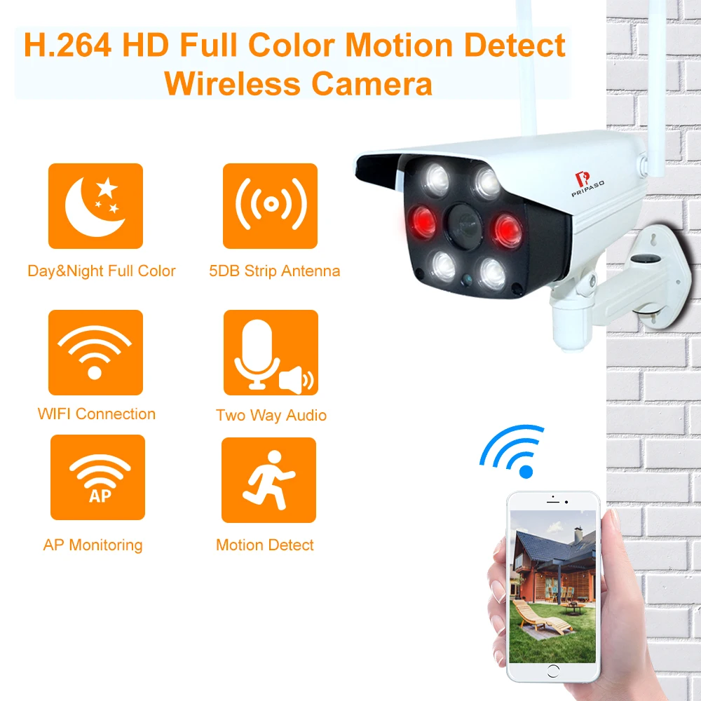 1080P WiFi камера Bullet наружная Всепогодная видеонаблюдения Двусторонняя Аудио
