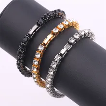 Браслет из кубического циркония в стиле хип-хоп с украшениями, теннисные браслеты-Цепочки, женские и мужские, 1 ряд, 4 мм, цепочка-звено, ювелирное изделие, золото, серебро, черный