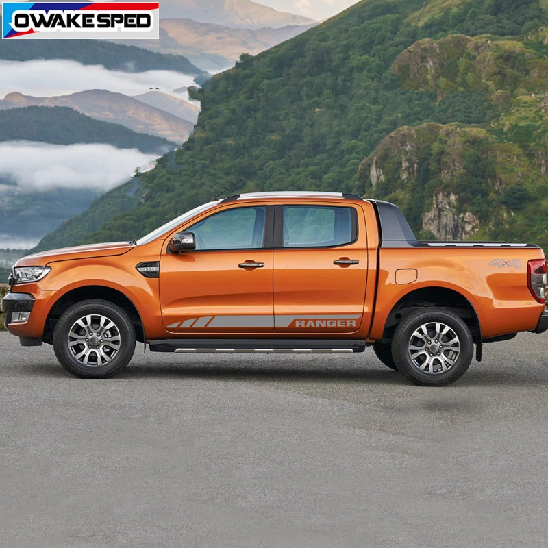 2 шт. для Ford Ranger, наклейка для украшения кузова, Спортивная боковая юбка, Полоска, наклейка s, автомобильная дверь, обе стороны, виниловые наклейки