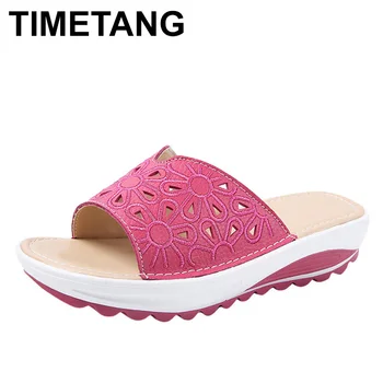 

TIMETANGSummer Female Slippers Car Line Wear-resistant Anti-slip Large Size Retro Wedge With Thick Bottom Comfortable Slippers