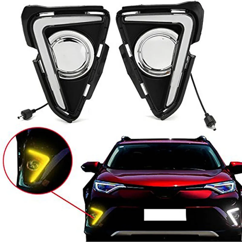 DRL для toyota rav4, дневные ходовые огни, противотуманный светильник, Автомобильный светодиодный светильник, противотуманная фара,,, dc, 12 В, поворотный светильник, белый, желтый
