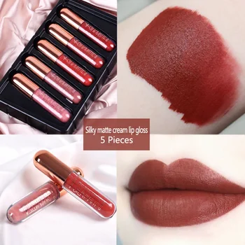 

5Pcs/Set Matte Lipstick Liquid Lip Gloss Kits Makeup Lipgloss Long Lasting Cosmetics Maquiagem Natural