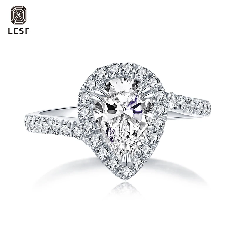 LESF роскошные 925 серебро 1.5CT груша гало кольца Обручение Свадебные серебряные капли воды качества с цирконием
