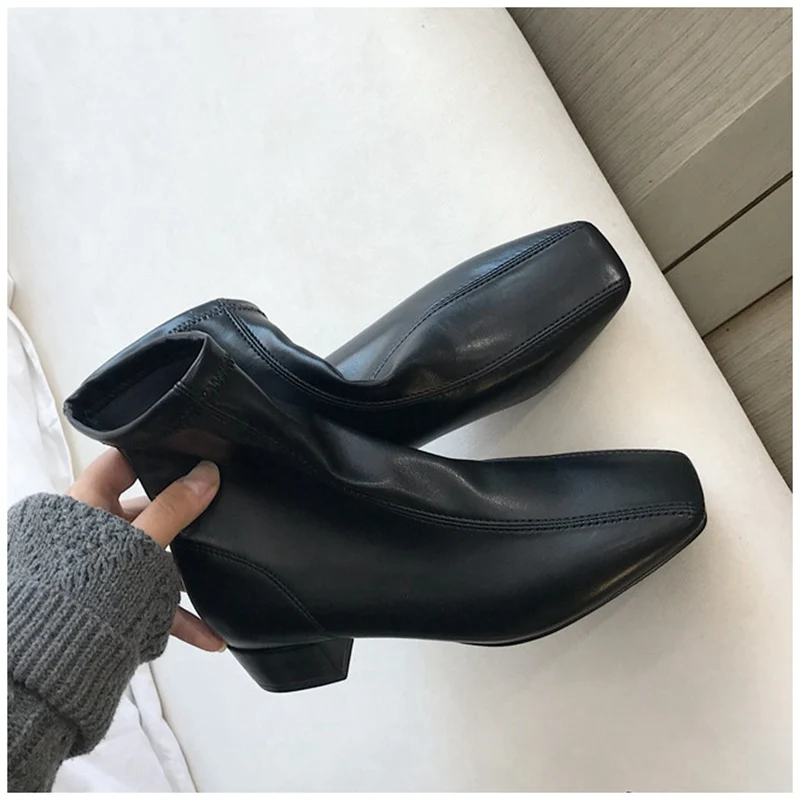 SUOJIALUN/ г., новые женские ботильоны из мягкой кожи высокого качества повседневная женская обувь на низком квадратном каблуке на молнии