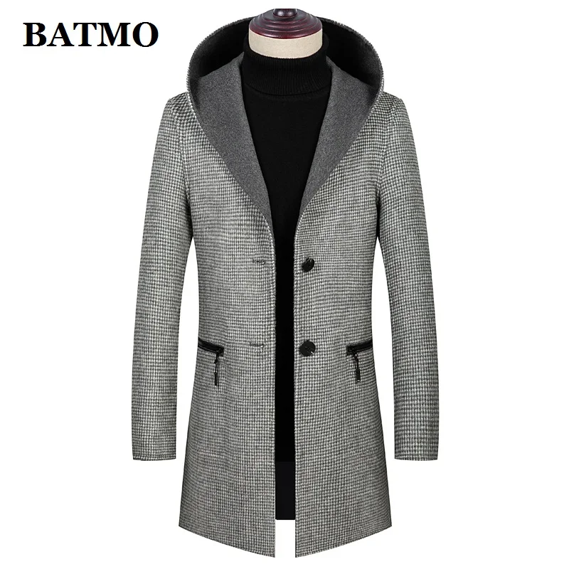 BATMO, Новое поступление, высокое качество, шерсть, плед, с капюшоном, Тренч для мужчин, двухсторонняя одежда, шерстяные куртки для мужчин, 1934