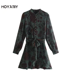 MOYATIIY minivestido Retro de gasa con estampado Floral para mujer, Vestidos de fiesta de estilo Natural con ojal, 2022