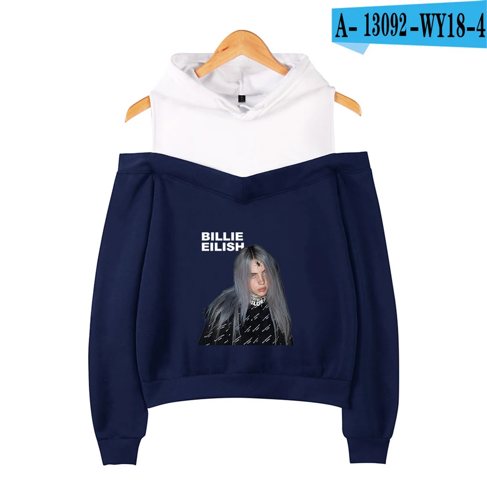 Billie Eilish/женские толстовки с открытыми плечами, новые эксклюзивные повседневные Мягкие Толстовки с принтом, уличная одежда - Цвет: navy