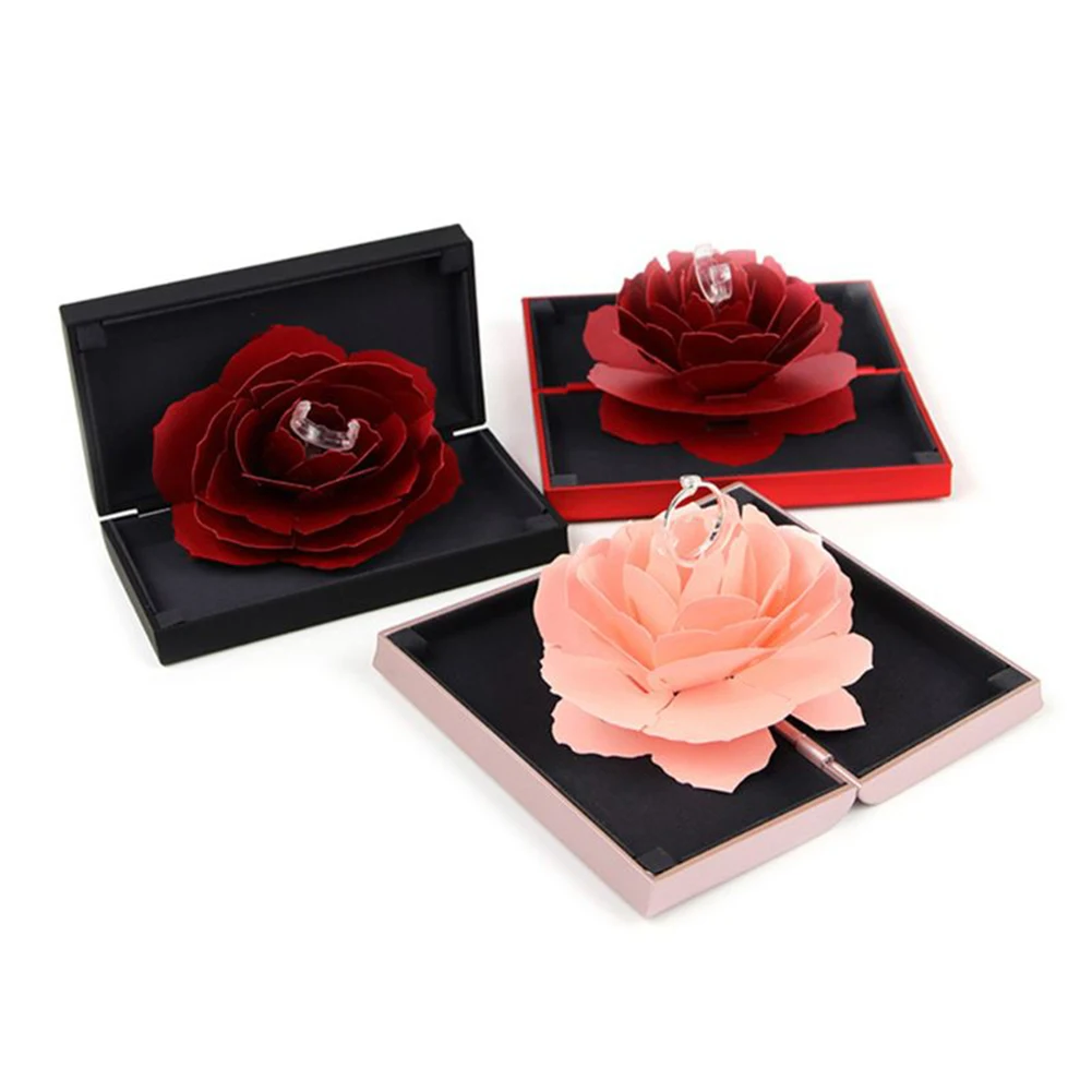 

3D Vintage Rotation Wedding Rings Box Engagement Ring Rose Flower Gift Boxes For For Gifts Valentine's Day Storage Carrier New