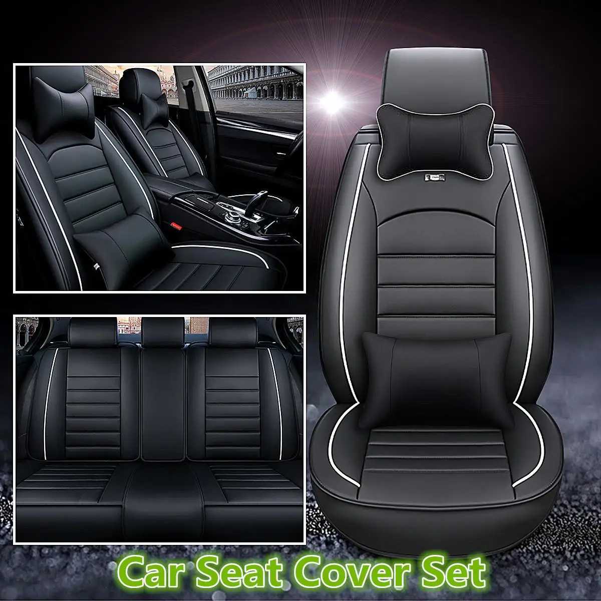 

Universal Car Seat Cover Set Leather Fabric Breathable Car Seat Protector For Most Cars Universal Size Auto Accessories