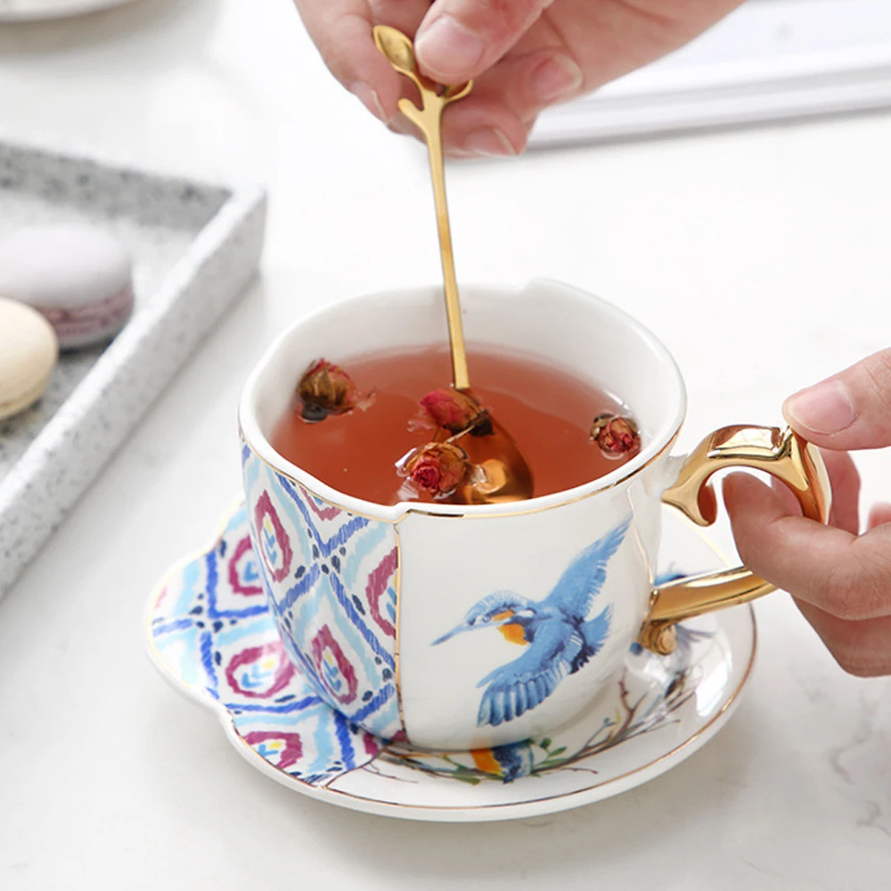 MUZITY набор керамических чайных чашек неправильной формы фарфоровая кофейная чашка с блюдцем с золотой ложкой 250 мл