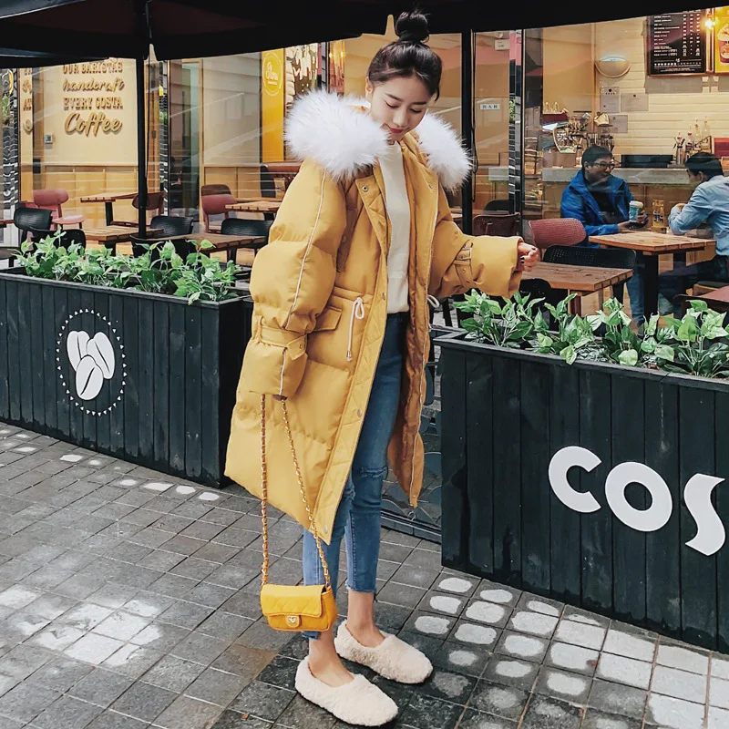 

Photo Shoot Main Push 2018 Winter New Style Loose-Fit Four Colors Mid-length Zipper Hooded Large Fur Collar Selvage Cotton-padde