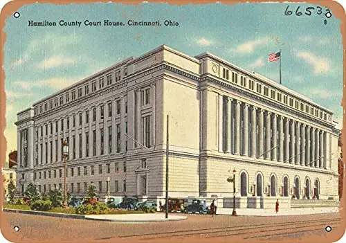 Cartello In Metallo-Cartolina Dell'Ohio-Hamilton County Court House, Cincinnati, Ohio-Decorazione Da Parete Vintage Effetto Arrugginito Per Cafe Beer 
