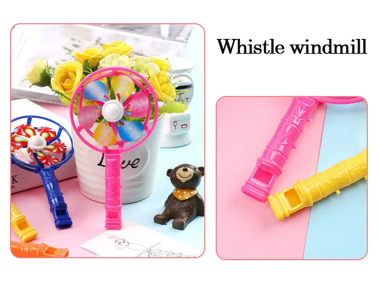 

1Pcs Classic color windmill blowing whistle cheering props candy color nostalgic toy whistle windmill