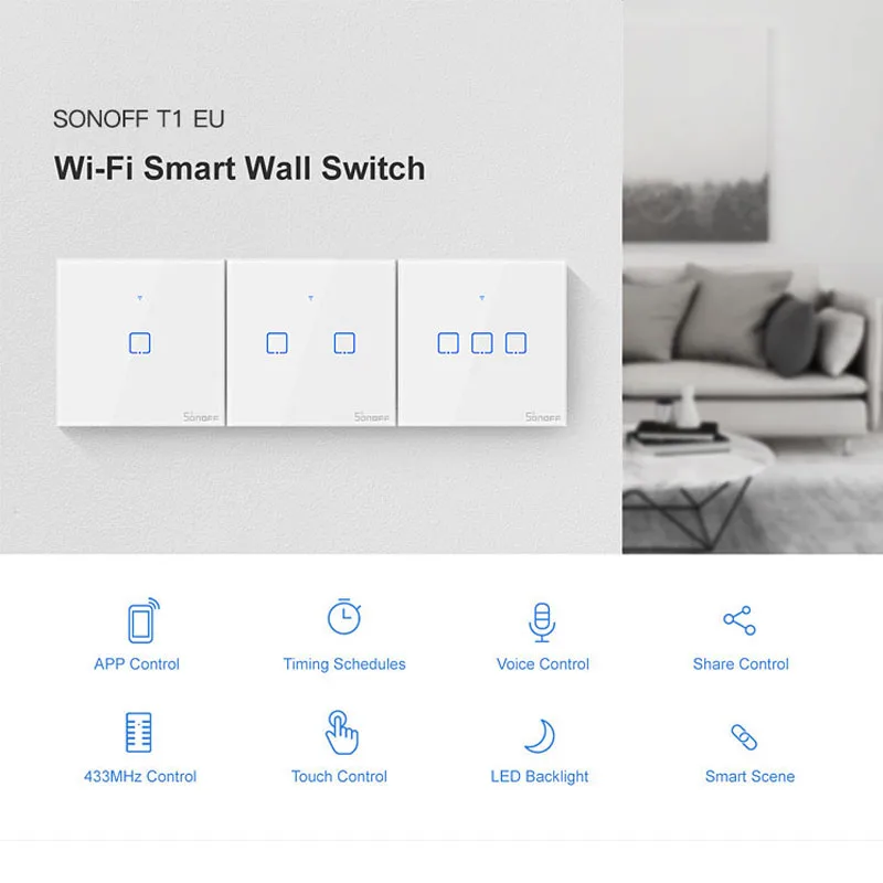 SONOFF T2EU TX Smart Wifi Wall Touch Switch With Border Smart Home 1/2
