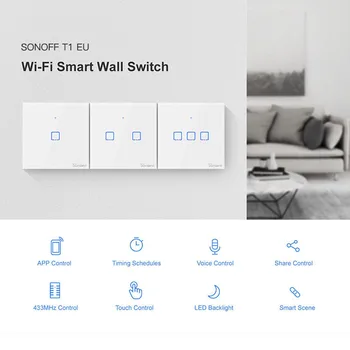 

SONOFF T2EU TX Smart Wifi Wall Touch Switch With Border Smart Home 1/2/3 Gang 433 RF/Voice/APP/Touch Control Work With Alexa