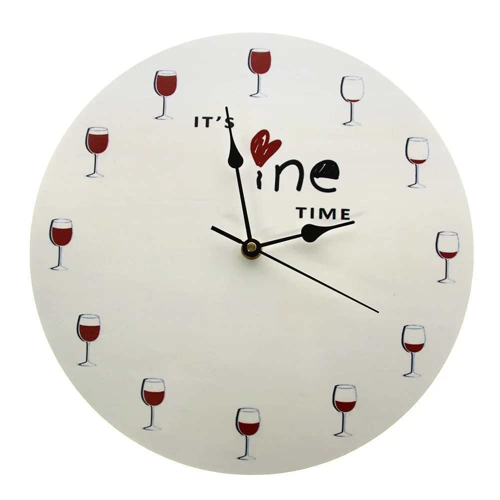 

It's Wine Time Wall Clock Watch Quartz Silent Restaurant reloj mural Red Wine Glass Printed Wall Clocks Wine Drinker Kitchen Art