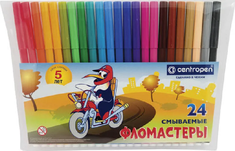 Фломастеры 24 ЦВЕТА CENTROPEN "Пингвины" смываемые вентилируемый колпачок 7790/24ET 7