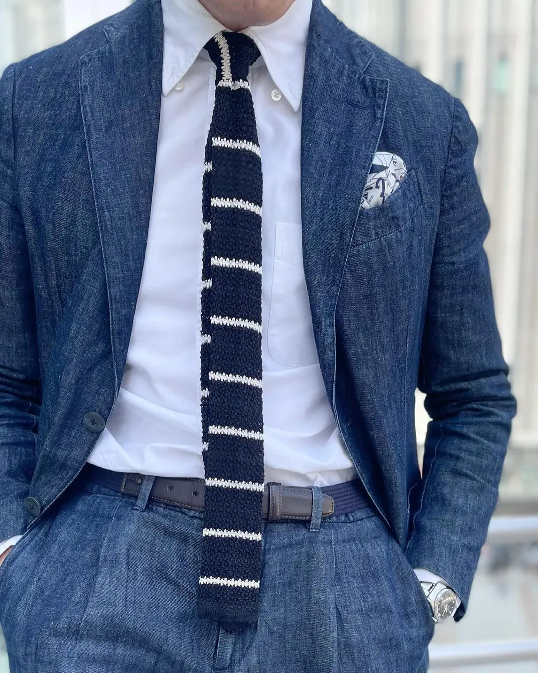 2 Pieces Men Suits Fashion Denim Fabric Single Breasted Casual Style Suits Handsome Party Coat+Pant