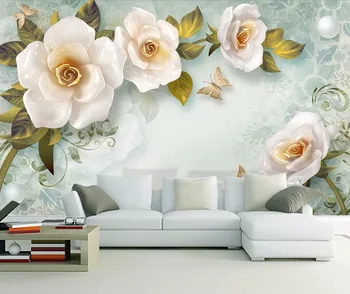 

CJSIR Custom Wallpaper 3D Embossed Roses European-style TV Background Wall Living Room Bedroom Background Walls 3d Wallpaper