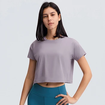 Loose Blouses Women Seamless Sport t-Shirts Sexy Yoga Crop Top Short Sleeve Running Shirts Solid Quick Dry Fitness Gym Crop Tops 3