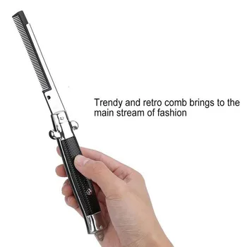 

Automatic Folding Knife Comb Hair Clipper Men's Pocket Comb Stainless Steel Spring Jump Brush Styling Tools