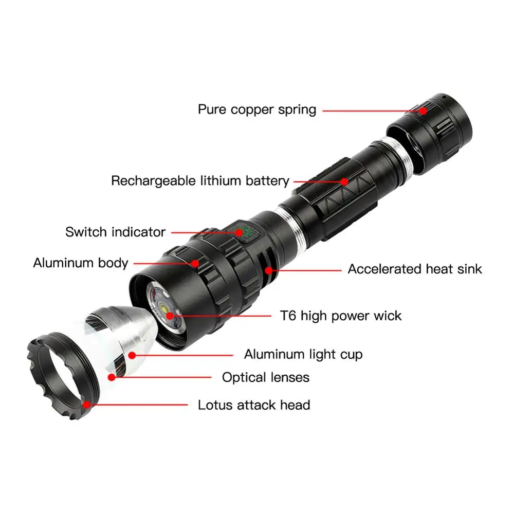 LED Flashlight L2 Super Powerful Torch Tactical Rechargeable USB Waterproof Lamp Ultra Bright Lantern Camping