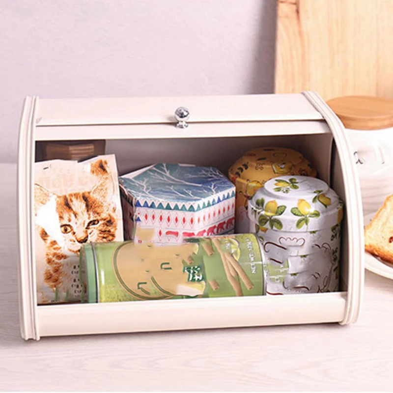 Европейская маленькая металлическая откидная хлебная коробка с откидной крышкой, Настольная отделка, закуска, Пыленепроницаемая коробка для хранения, хлебница, кухонный держатель для еды