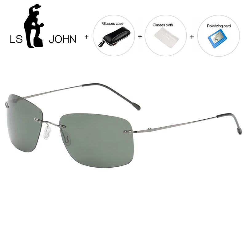 

LS JOHN 2020 New Polarized Sunglasses Men Brand Designer Titanium Alloy Rimless Sun Glasses Sport Driving Ride Eyewear For Men
