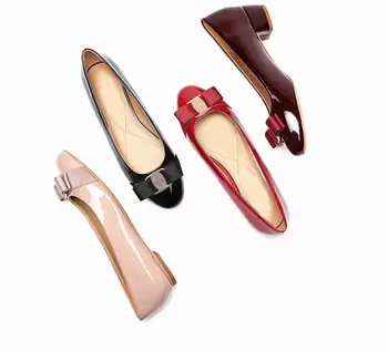 

Classic Single Shoes Genuine Leather Low Heel Shallow Mouth Shoes For Ladies Solid Round Toe Ballet Flats For Women Size 35-40