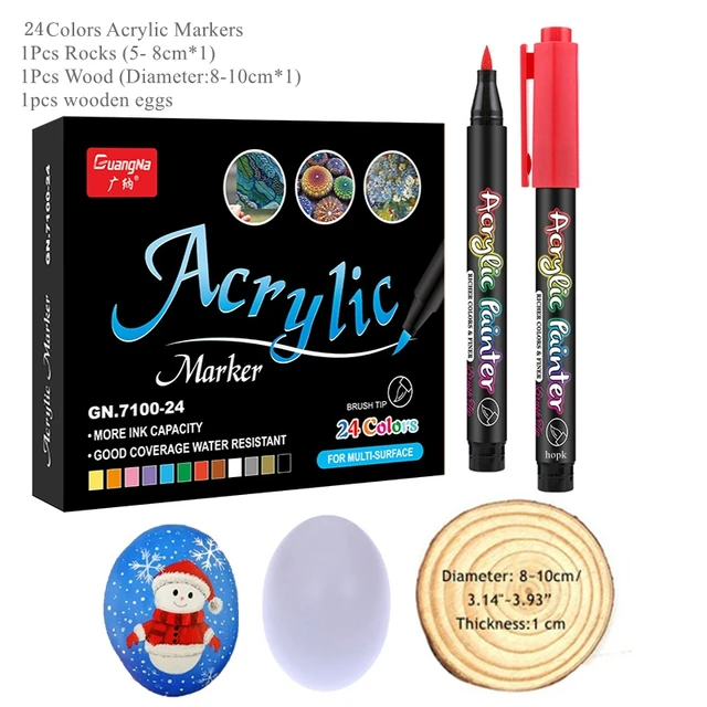 36 Colors Acrylic Paint Pens Acrylic Brush Marker Pens for Rock Painting, Stone, Ceramic, Glass, Wood, Canvas ,DIY Card Making. 24 Colors set A