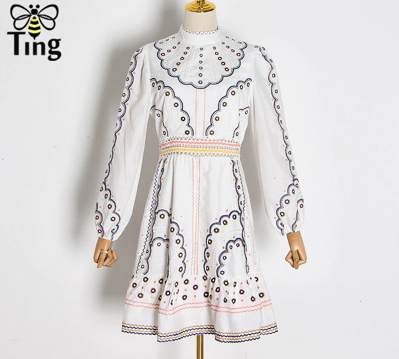 Tingfly Desinger Spring Summer Embroidery Mini Party Dresses Hollow Cut Out A Line Short Dress faldas mujer moda Vestidos