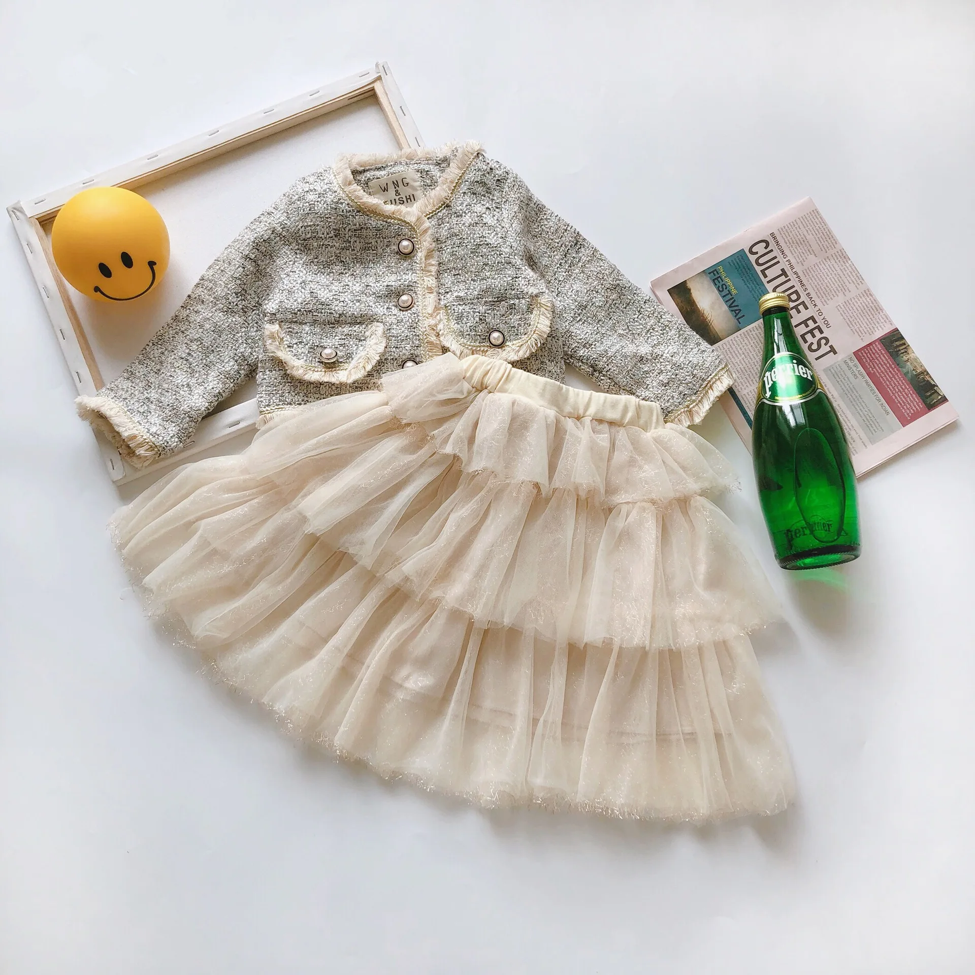 

2019 Autumn New Arrival Girls Fashion Princess 2 Pieces Suit Coat+tutu Skirt Kids Sets Girls Clothes