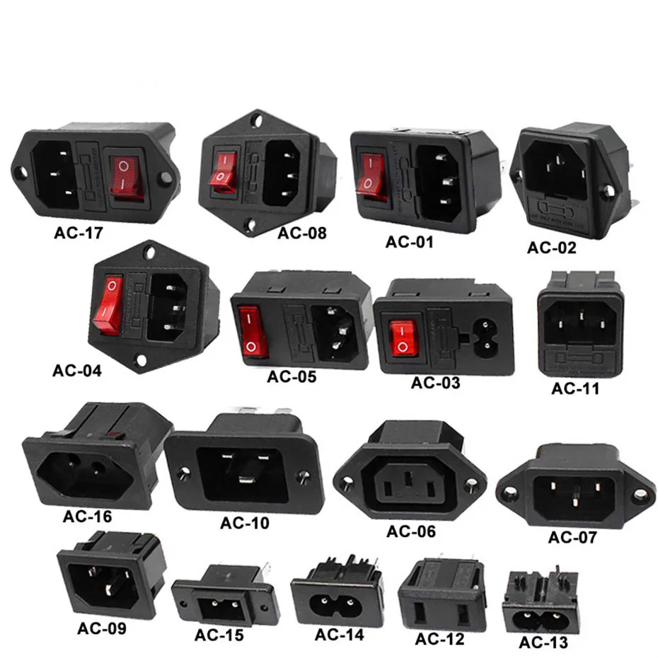 IEC320 C14 Electrical AC Socket 3 pin red LED 250V Rocker Switch 10A fuse female male inlet plug connector 2 pin socket mount afbeelding