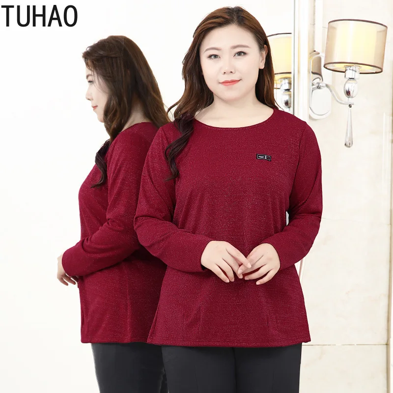 TUHAO большой размер 10XL 8XL 6XL Женская Осенняя зимняя Офисная Женская футболка с длинным рукавом Топы Футболки женские WM21