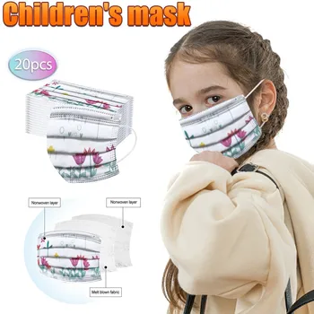 

Children's Mask Printing Disposable FaceMask Ear Loop Elastic face mask cover mouth 20PC Three-layer easy breathing mouth masks