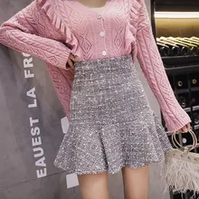 Сексуальная мини-юбка женская зимняя теплая шерстяная Русалка черная короткая клетчатая Милая женская повседневная короткая юбка праздничная одежда с трусами