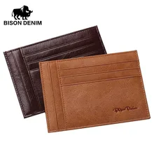 Кошелек BISON DENIM из натуральной кожи с отделением для кредитных карт, мини тонкий кошелек с отделением для карт и удостоверений личности на молнии, высокое качество, Qauliyt, Воловья кожа, W9309