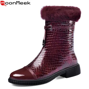 

MoonMeek 2020 big size 40 high quality ankle boots low heel round toe ladies shoes winter keep warm solid women brand boots