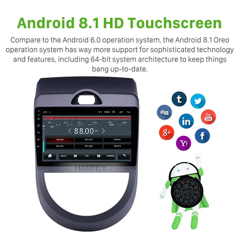 Perfect Harfey GPS Android 8.1 HD Touchscreen Car Radio for Kia Soul 2010-2013 Bluetooth 9