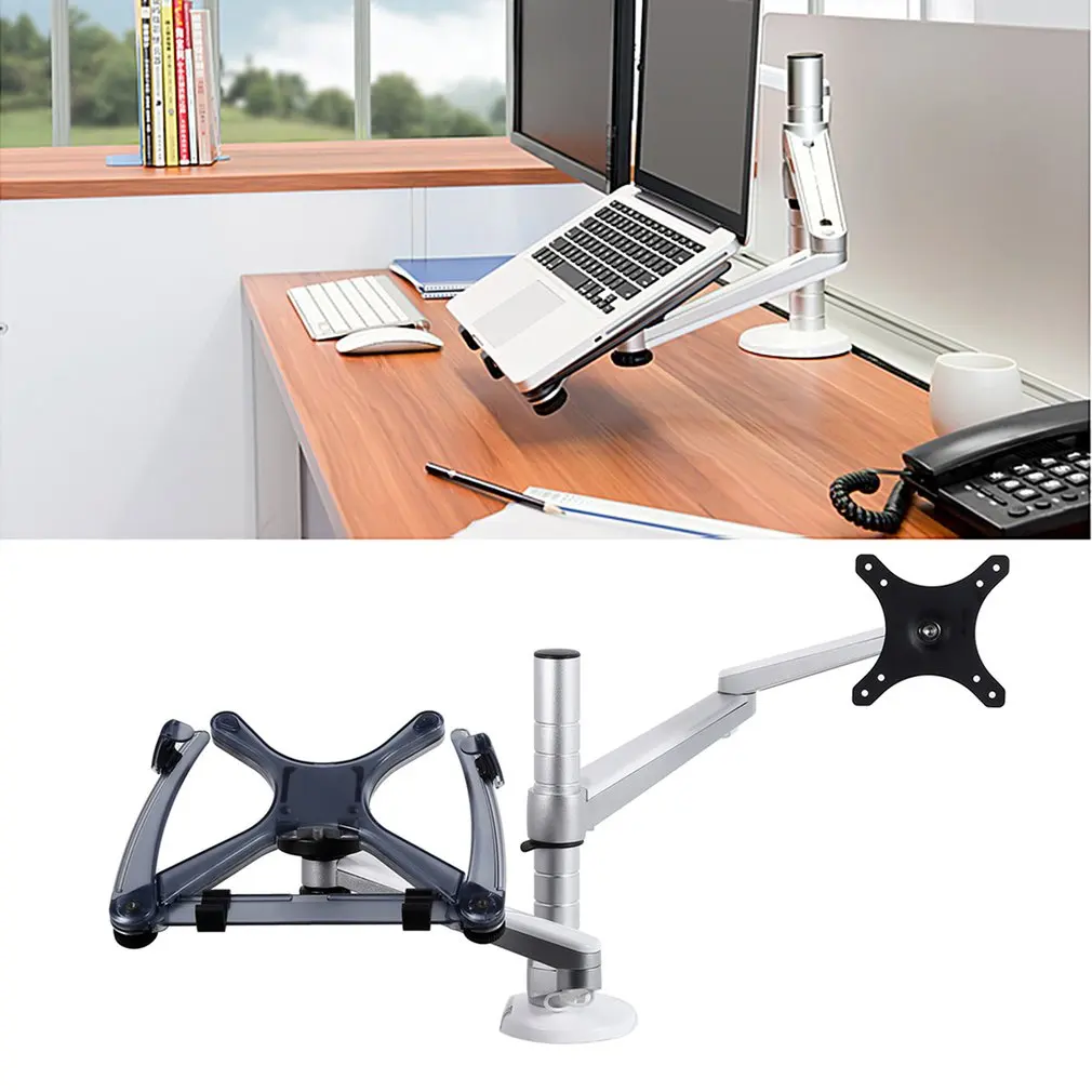 

LESHP Dual Arm Laptop Holder Desktop Clamping Laptop Combination Bracket For Tablet PC 2 In 1 Adjustable Notebook Bracket
