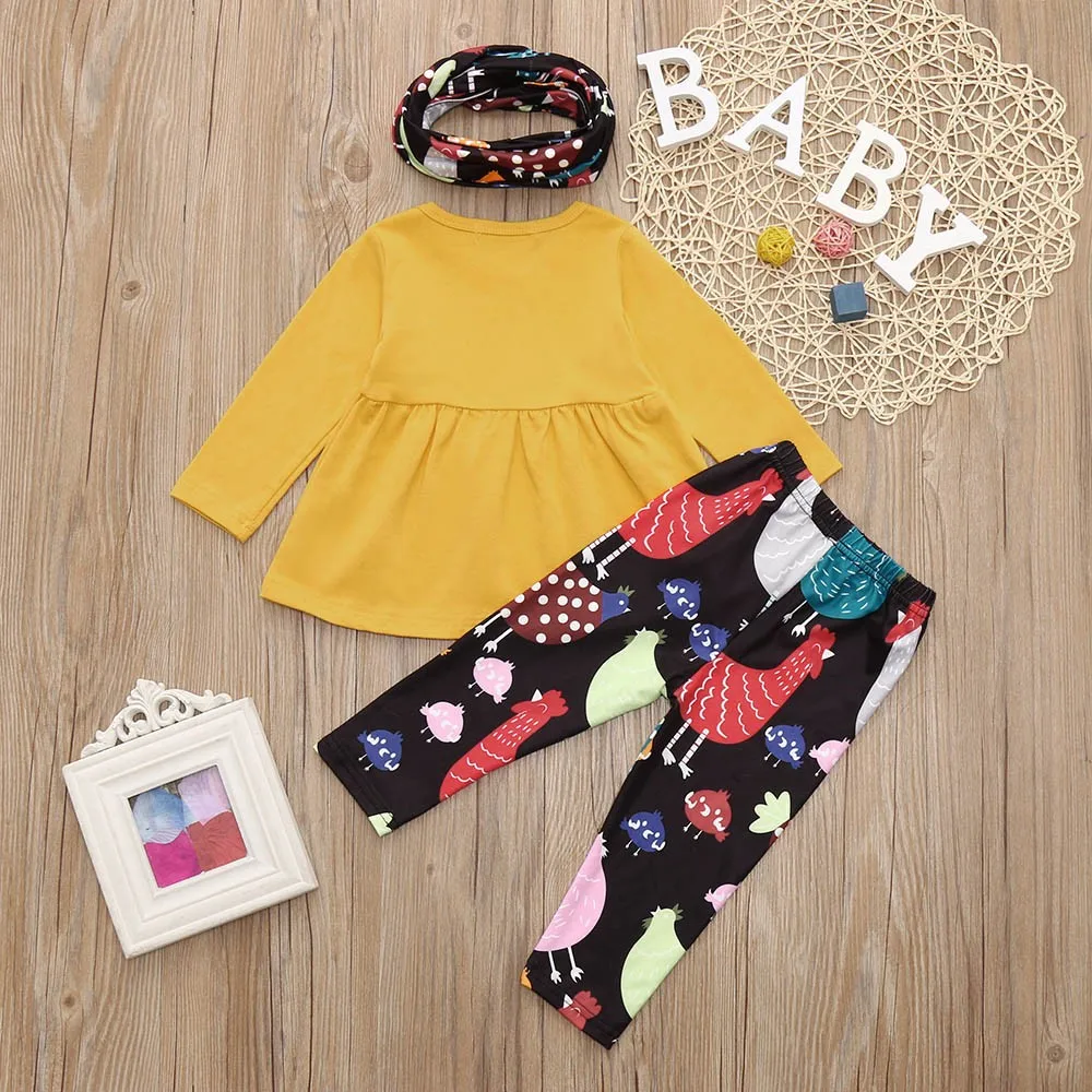 Детские платья для новорожденных девочек с рисунком курицы + штаны принтом