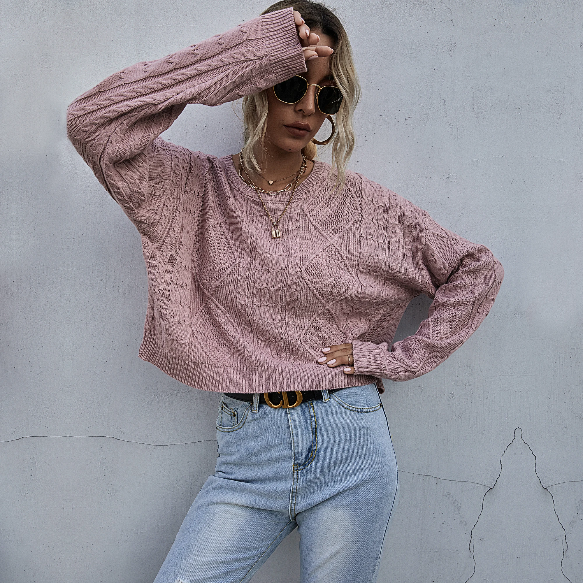 

Women's solid color knitted sweater 2020 autumn and winter new twist short all-match pullover knitted sweater