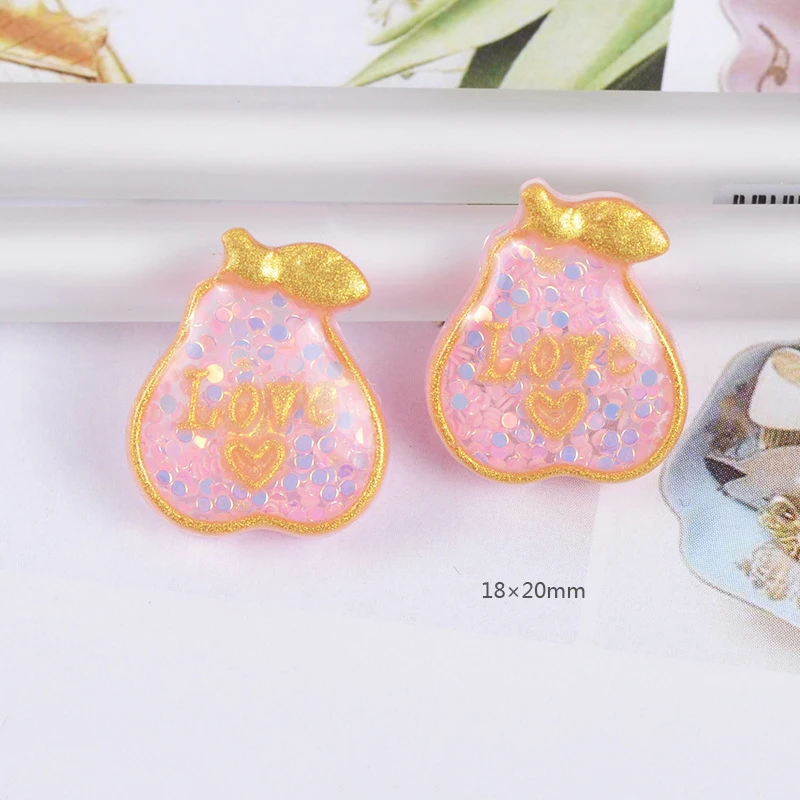 Resin Pear 10-50 шт Золотой Край блеск фрукты/Сердце плоское заднее плоское украшение из смолы DIY ремесло поставки дети головные уборы аксессуары для волос телефон патч - Цвет: Resin Pear
