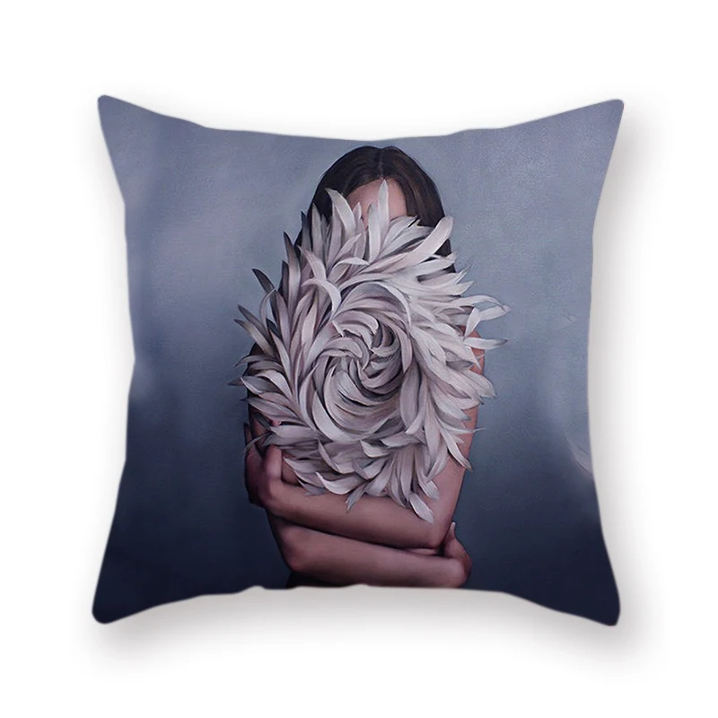 Односторонняя декоративная наволочка для подушек из полиэстера с креативным рисунком цветов и птиц, наволочка для дивана и дома - Цвет: Woman flower-3
